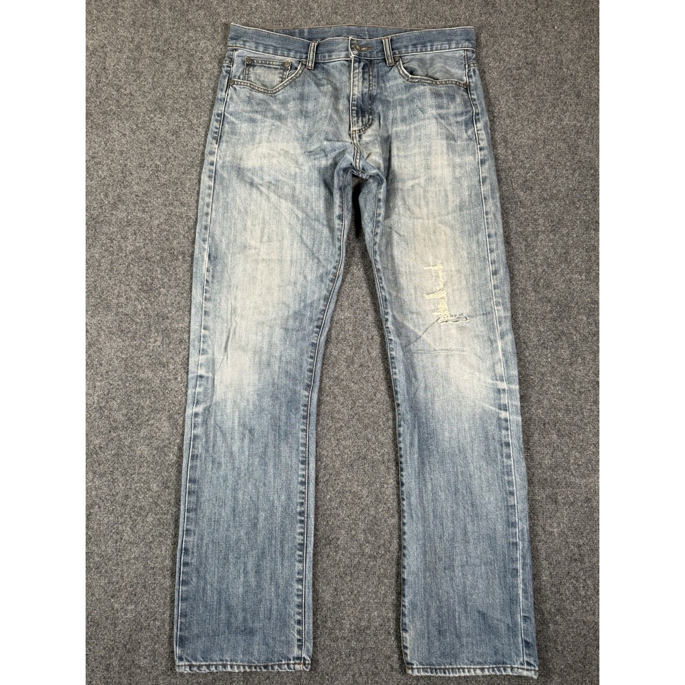 Brooks Brothers 346 Straight Fit Jeans Mens 35x33 Light Wash Distressed Denim